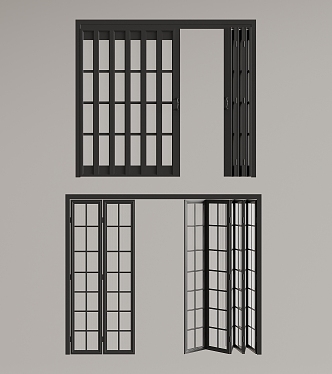 Modern metal frame folding door glass door 3d model