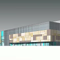Modern Commercial Complex Exterior With Glass Curtain Walls Colorful Facade And JUSCO Signage