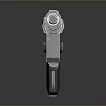 Futuristic Sci Fi Weapon with Silver Metallic Body Yellow Glowing Strips and Brown Grip