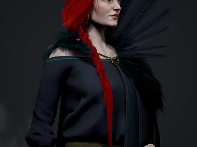 Queen Witch Goddess Woman Game Figure Crown Robe Crown Belt Red Hair 3d model