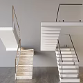 Modern Staircase Design With Metal Railings Glass Balustrades And Wooden Steps