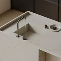 Modern Kitchen Sink With Stainless Steel Faucet On Integrated Quartz Countertop And Small Decorative Bowl