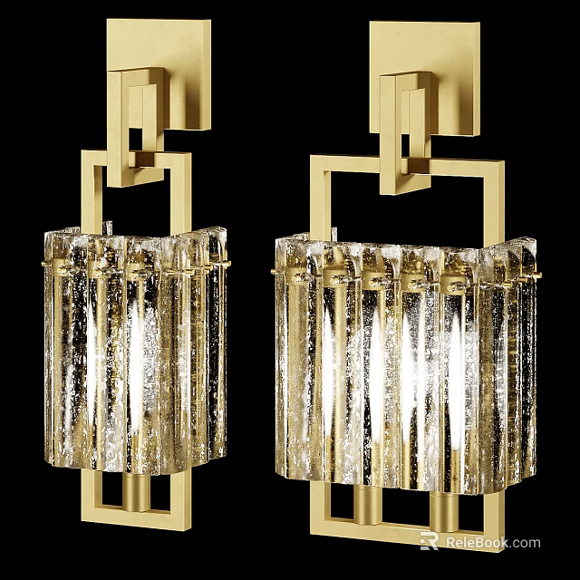 Elegant Modern Wall Sconces With Gold Metal Frame And Textured Glass Shades 3d model 