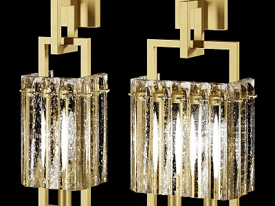 Elegant Modern Wall Sconces With Gold Metal Frame And Textured Glass Shades 3d model