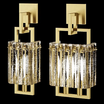 Elegant Modern Wall Sconces With Gold Metal Frame And Textured Glass Shades 3d model