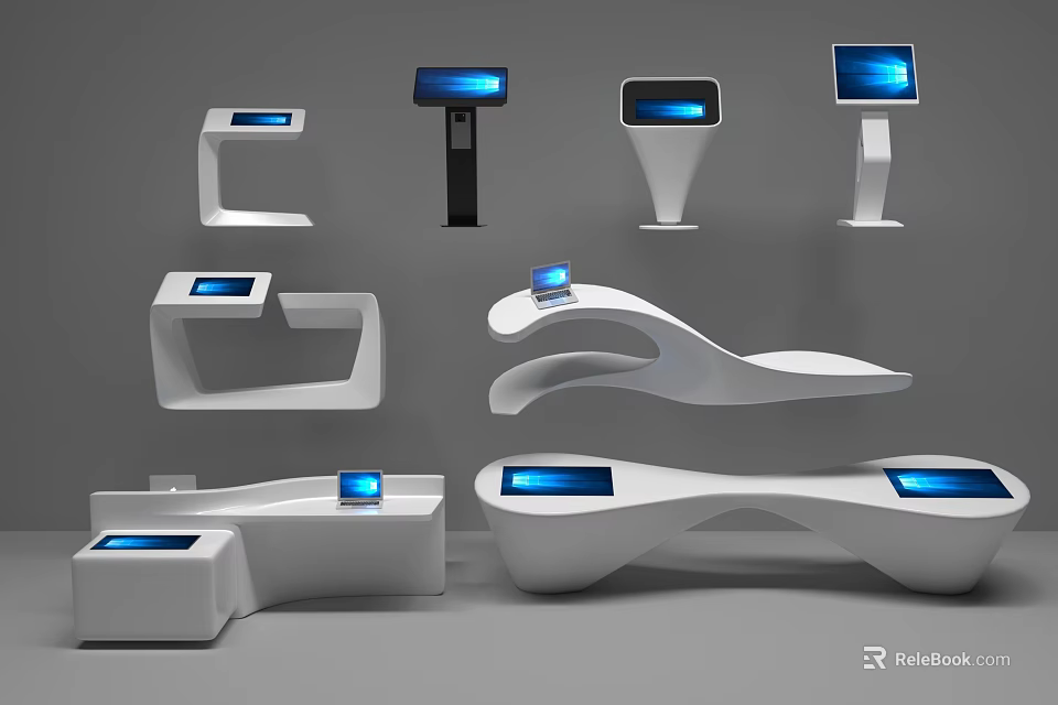Public Facilities Modern Interactive Kiosks With Digital Screens And User Interface 3d model 