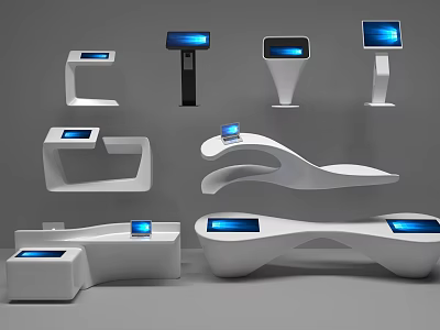 Public Facilities Modern Interactive Kiosks With Digital Screens And User Interface 3d model