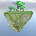 Floating Island With Green Grass And Trees In Sky Background