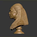 Golden Human Bust Sculpture With Shiny Braided Hair And Smooth Base Against Dark Background