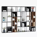 Modern Open Multilayer Bookcase with Books Vases Decorative Plants and Frames 3d model