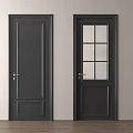 Modern Black Hinged Interior Doors with Solid Panel and Glass Panels and Brass Handles 3d model