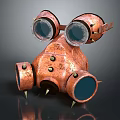 Rusty Copper Goggle Shaped Object Featuring Large Circular Lenses Spikes And Components