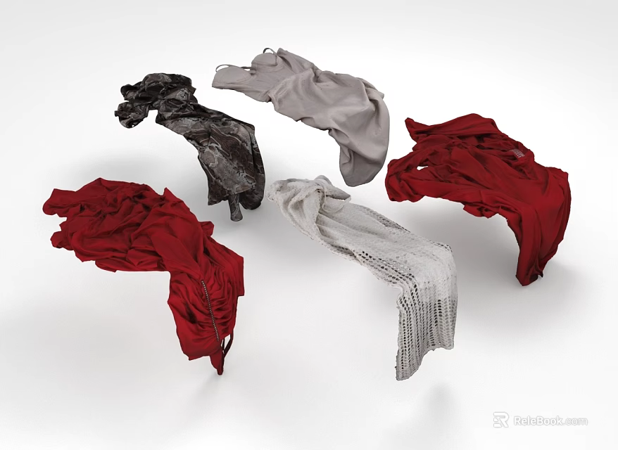 Colorful Upholstered Furniture With Black Gray White Red Wrinkled Fabric In Dynamic Draped Effect 3d model 