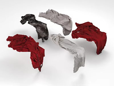 Colorful Upholstered Furniture With Black Gray White Red Wrinkled Fabric In Dynamic Draped Effect 3d model