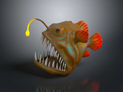 Deep Sea Anglerfish With Large Mouth Glowing Lure Sharp Teeth And Red Fins 3d model Deep Sea Anglerfish With Large Mouth Glowing Lure Sharp Teeth And Red Fins 3d model