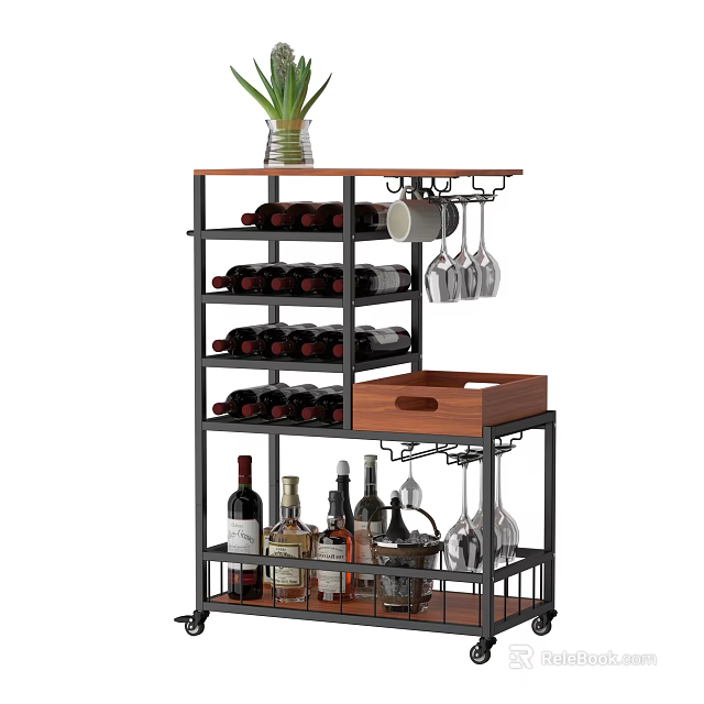 Multilayer Modern Wine Cabinet With Shelves Wine Glass Holders And Wooden Storage Box 3d model 
