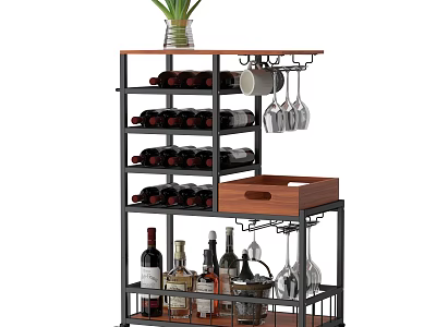 Multilayer Modern Wine Cabinet With Shelves Wine Glass Holders And Wooden Storage Box 3d model