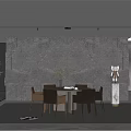 Modern Restaurant Interior with Black Stone Wall Round Dining Table Brown Chairs and Green Plants