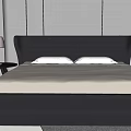 Modern Double Bed Bedroom With Black Headboard Nightstands Table Lamp And Purple Flowers