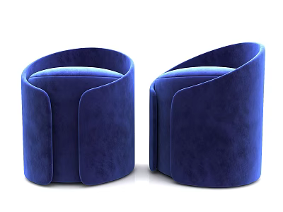 Two Modern Blue Velvet Sofa Stools With Curved Arms And Comfortable Design 3d model