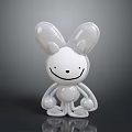 White Cartoon Rabbit Figure With Large Ears Smiling Face And Glossy Surface On Black Background