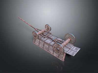 Wooden Stone Material Ancient Transport Cart With Spoked Wheels And Solid Frame 3d model