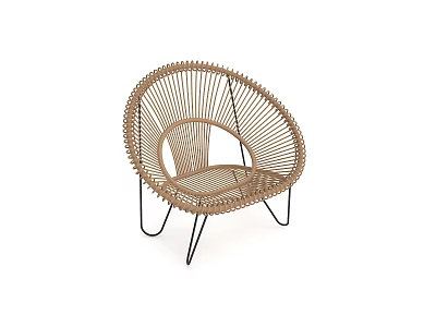 Rattan Leisure Chair with Round Frame and Black Metal Legs in Modern Minimalist Style 3d model