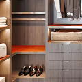 Modern Well Lit Walk-in Closet Interior Design With Hanging Garments Drawers And Shoe Storage