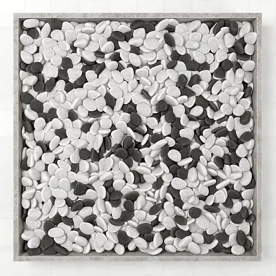 Black And White Pebbles Neatly Arranged In Wooden Tray 3d model