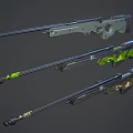 Three Detailed 3D Rendered Modern Sniper Rifles With Different Colors And Camouflage Patterns