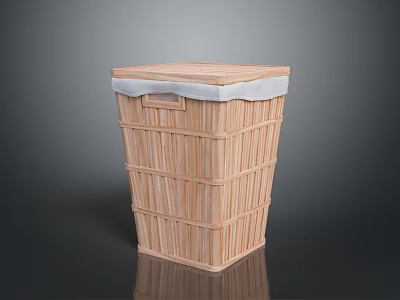Pet Animal Bamboo Trash Bin With White Lid And Woven Structure 3d model