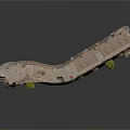 Ancient City Wall Model With Stone Construction And Green Plants