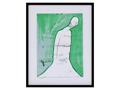 Abstract Painting in Black Frame Green Background White Human Figure Black Lines Small Object 3d model