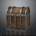 Vintage Wooden Chest With Rusty Metal Bands Lock And Classic Design