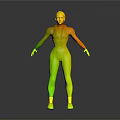 Futuristic Sci Fi Character In Red And Silver Bodysuit Standing Pose Design