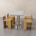 Modern Minimalist Table and Chair Set with Terrazzo Top Metal Legs and Wooden Backrest Chairs