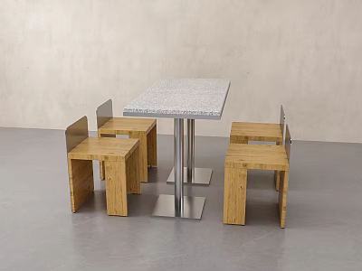 Modern Minimalist Table and Chair Set with Terrazzo Top Metal Legs and Wooden Backrest Chairs 3d model
