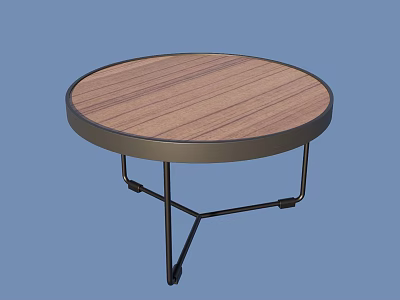 Round Wooden Coffee Table With Modern Black Metal Frame And Smooth Surface 3d model