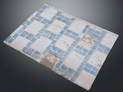 Blue And White Mosaic Tiled Floor Design With Weathered Pattern And Classic Style 3d model