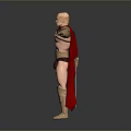 Muscular Blond Man in Golden Shoulder Armor Red Cape Holding Sword Standing Pose