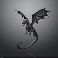 3D Fantasy Dragon Creature With Spread Black Wings And Curled Tail