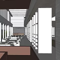 Modern Front Desk Reception Lobby With Columns Open Space And Seating Area 3d model