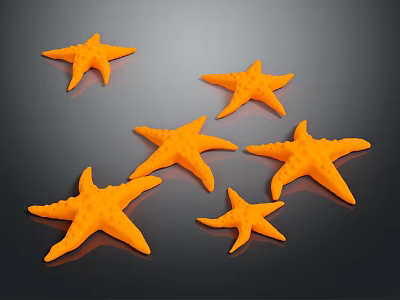 Decorative Multiple Orange Starfish On Dark Background With 3D Texture 3d model