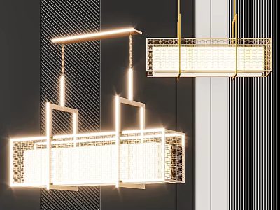 Modern Linear Chandelier With Metal Frame And Glass Panels Bright Lighting Interior Decor 3d model