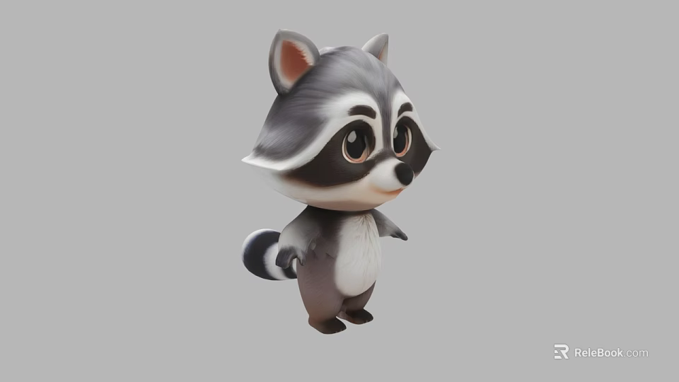 Cute 3D Cartoon Raccoon Character With Big Eyes And Fluffy Tail 3d model 