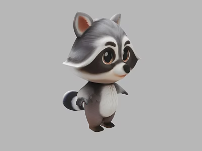 Cute 3D Cartoon Raccoon Character With Big Eyes And Fluffy Tail 3d model