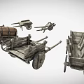 Vintage Wooden Hand Carts with Different Styles Wheels and Barrel Design