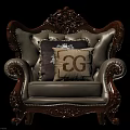 Elegant Carved Wooden Frame Single Sofa With Light Leather Upholstery And GG Logo Pillows