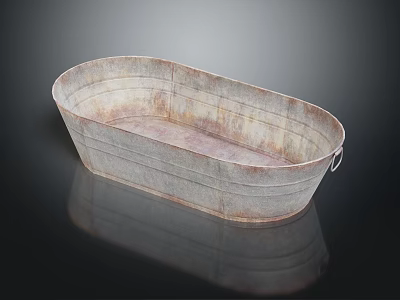 Vintage Galvanized Metal Oval Tub With Distressed Finish And Handle 3d model