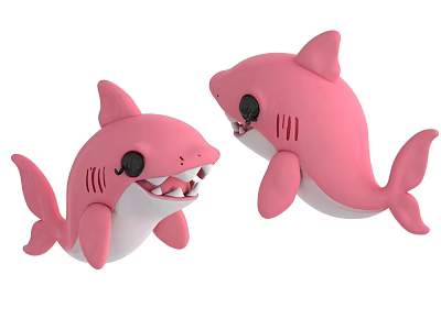 Cute Pink Shark Dolls With Big Eyes Open Mouth And Playful Design For Kids 3d model
